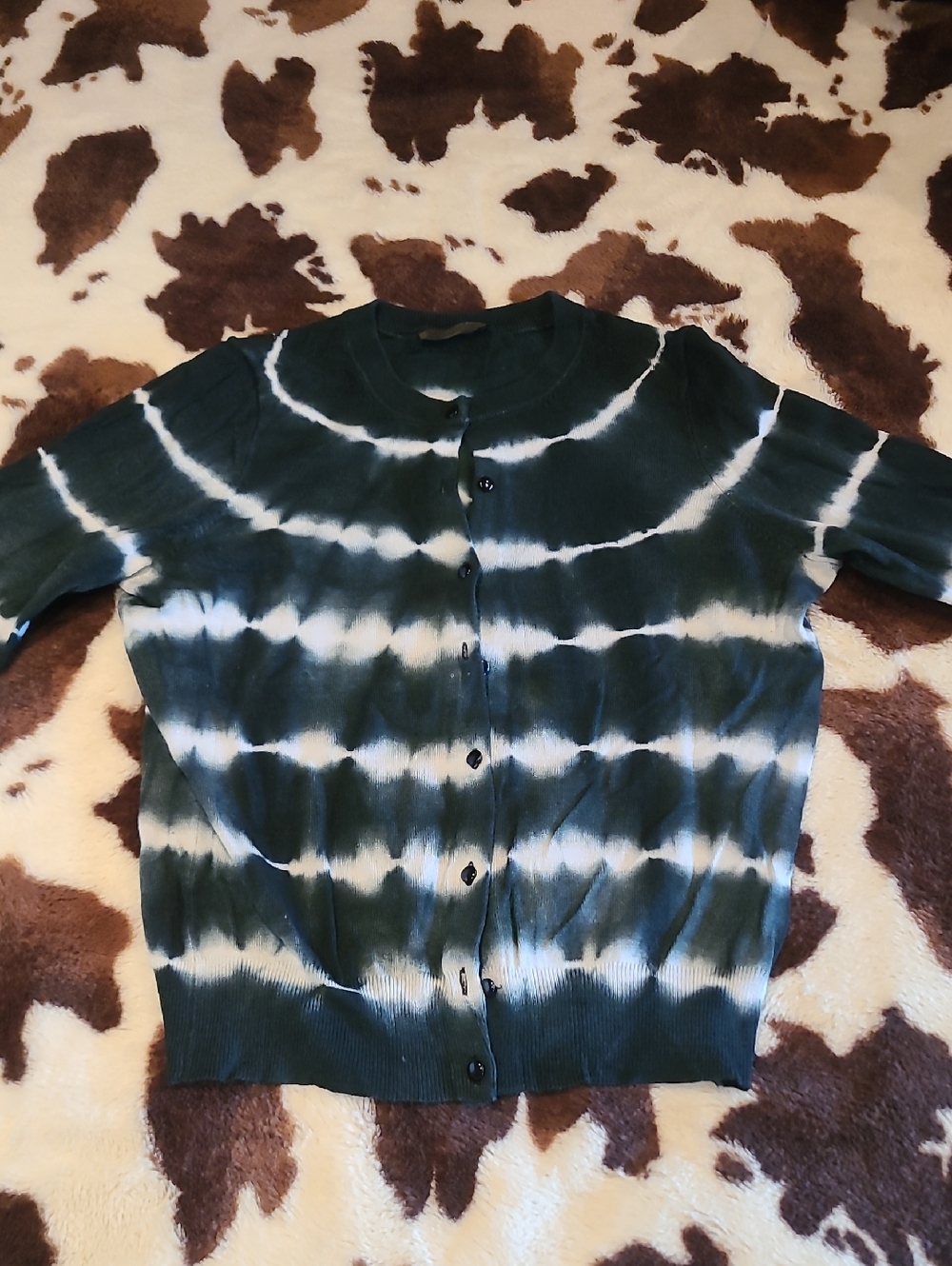 Tie-Dye Button-Up Knit Cardigan in Black and White